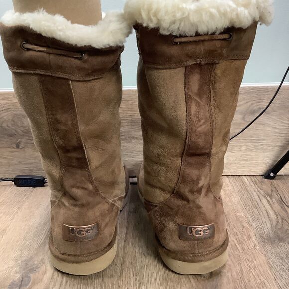 UGG Suburb Brown Suede Mid Calf Boot Womens 9 Leather Shearling Fur 5123 - Picture 5 of 8